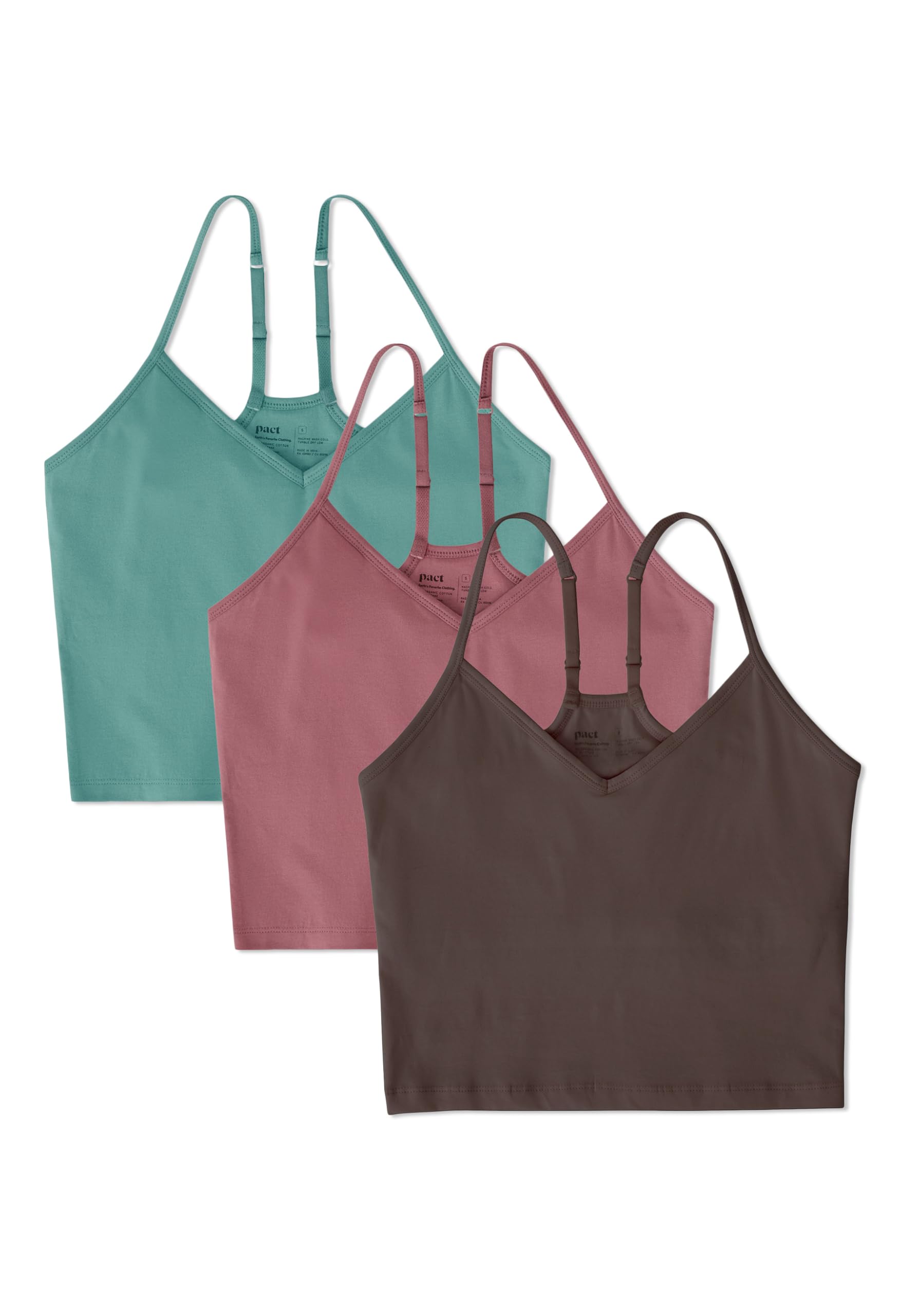 Pact Organic Cotton Women's Everyday Shelf Bra Cropped Camisole 3-Pack