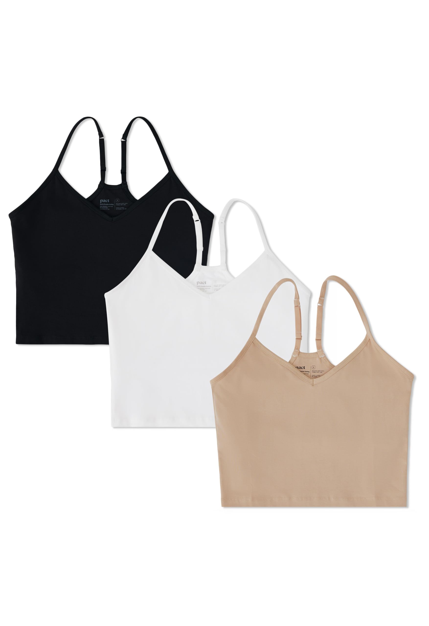 Pact Organic Cotton Women's Everyday Shelf Bra Cropped Camisole 3-Pack