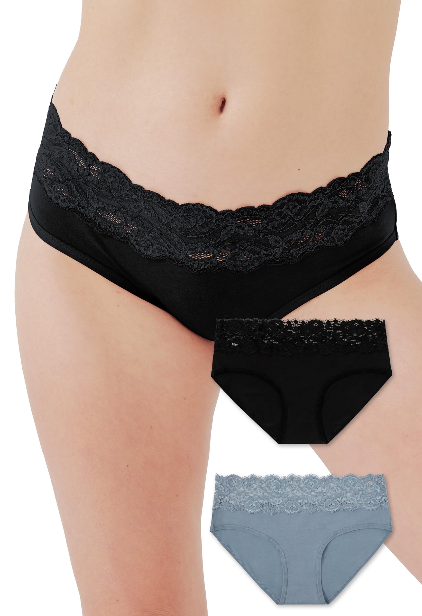 Pact Women's Organic Cotton Bikini Underwear, Classic Fit Panties with High Cut Leg, 2 Pack